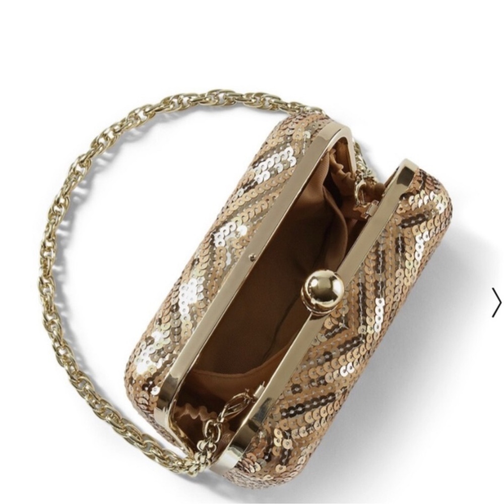 White House Black Market festive gold sequin clutch purse - Picture 5 of 5